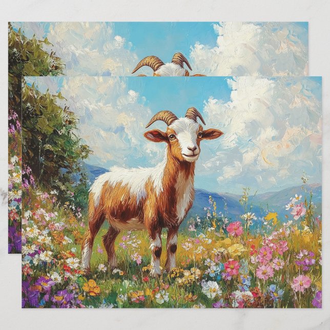 Goat Colorful Wildbloms Meadow Scrapbook Papper (Fram/baksida)