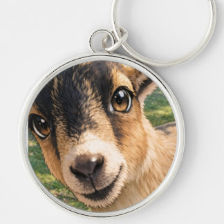 Goat Cute Keychain – Adorable Design Key Ring Gift Rund Silverfärgad Nyckelring