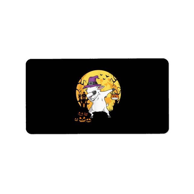Goat Dabbing Witch Pumpkin Rolig hund Halloween Adressetikett (Framsidan)