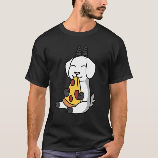 Goat Eating Pizza Pet T Shirt (Framsida)