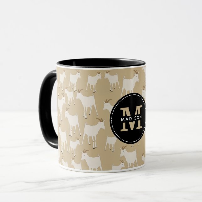 Goat Farm Animal Mönster Monogram Mugg (Framsida vänster)