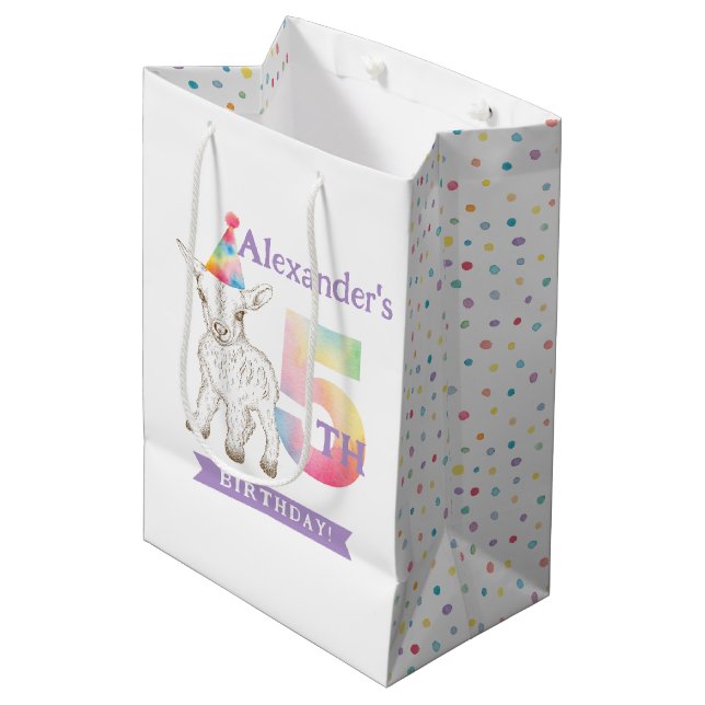 Goat Farm Animal Pastel 5th Birthday Gift Bag (Framsidan Vinklad)