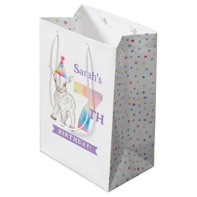 Goat Farm Animal Pastel 7:e Birthday Gift Bag (Baksidan Vinklad)
