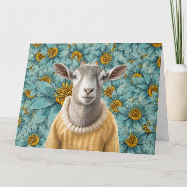 Goat Farmhouse Stil Teal and Gult Card Kort (Framsida)