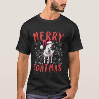 Goat Funny Merry Goatmas Snöflingor Santa Hat Ligh T Shirt