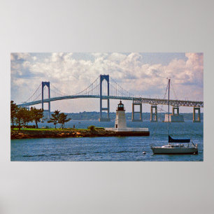 Goat Island fyr och Newport Bridge Poster