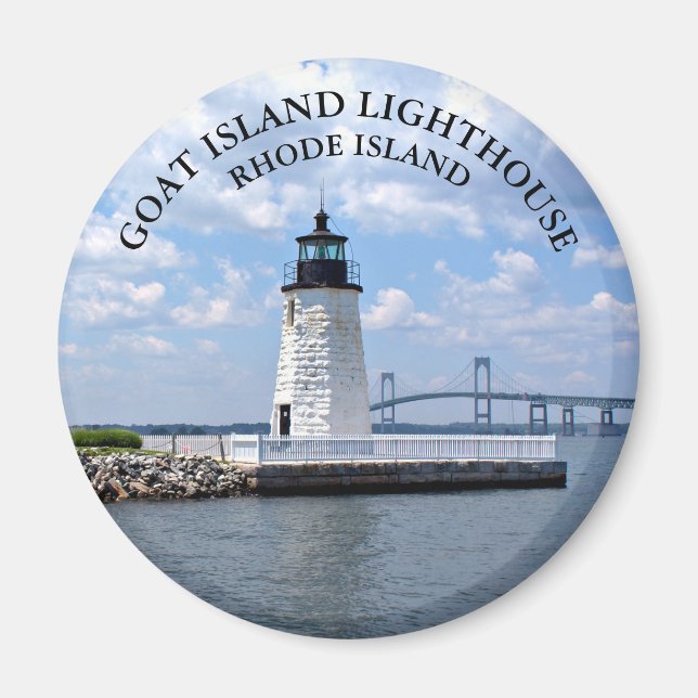 Goat Island fyr, Rhode island Round Magnet (Framsidan)