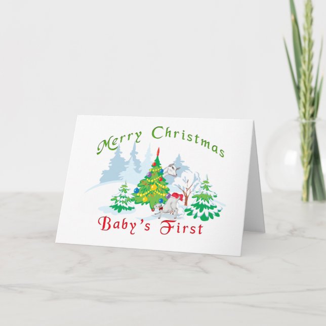 Goat jul Baby Första jul Helgkort (Framsida)