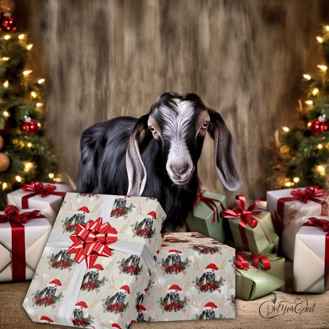 Goat jul Cute Nubian Baby Goat in Antlers Presentpapper (Skapare uppladdad)