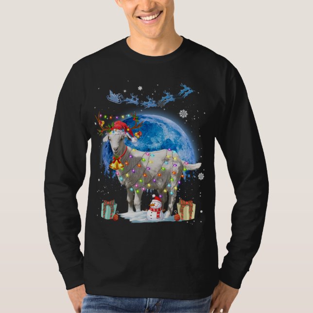 Goat jul Ljus Blue Måne Gift X-mas Santa T Shirt (Framsida)