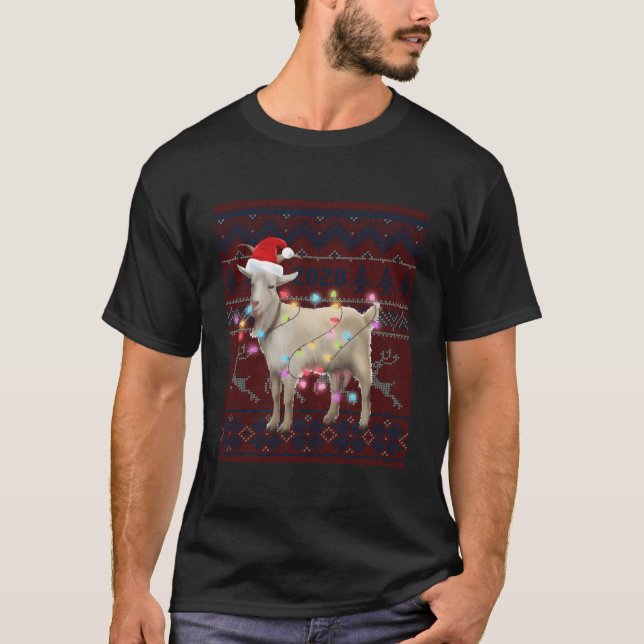 Goat jul Ljus Ugly Sweater Goat Älskare Gift T Shirt (Framsida)