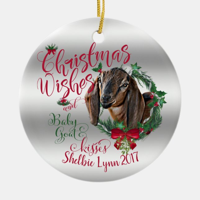 GOAT | Jul Önskemål Baby Goat Kisses Nubian 2 Julgransprydnad Keramik (Framsidan)