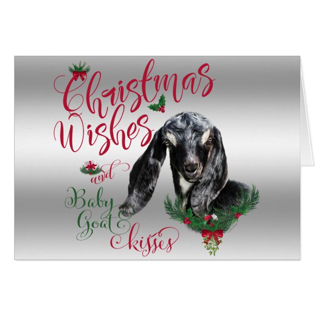 GOAT | Jul Önskemål Baby Goat Kisses Nubian Hälsningskort (Framsidan Horizontal)
