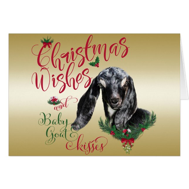 GOAT | Jul Önskemål Baby Goat Kisses Nubian Hälsningskort (Framsidan Horizontal)