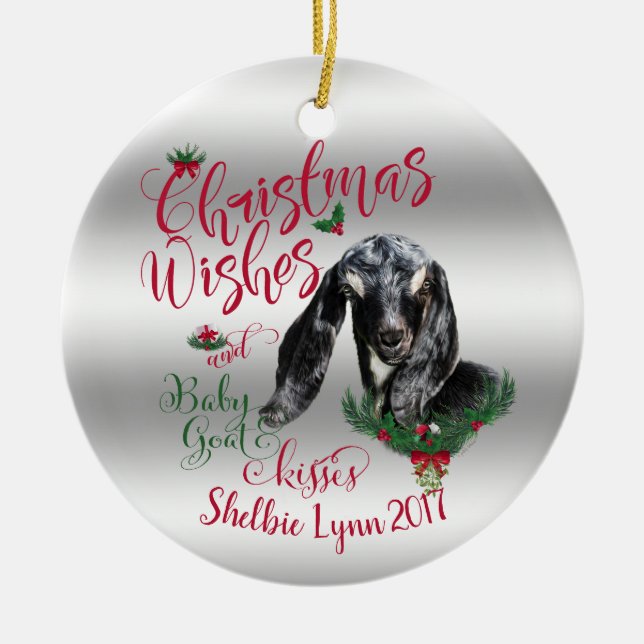 GOAT | Jul Önskemål Baby Goat Kisses Nubian Julgransprydnad Keramik (Framsidan)