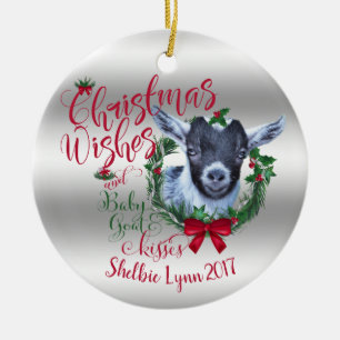 GOAT   Jul Önskemål Baby Goat Kisses Pygmy Julgransprydnad Keramik
