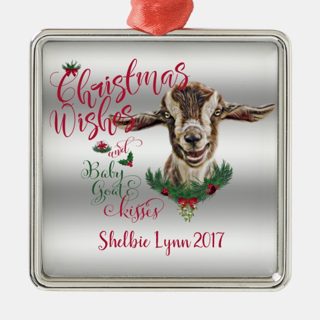 GOAT | Jul Önskemål Baby Goat Kisses Togg Julgransprydnad Metall (Framsidan)