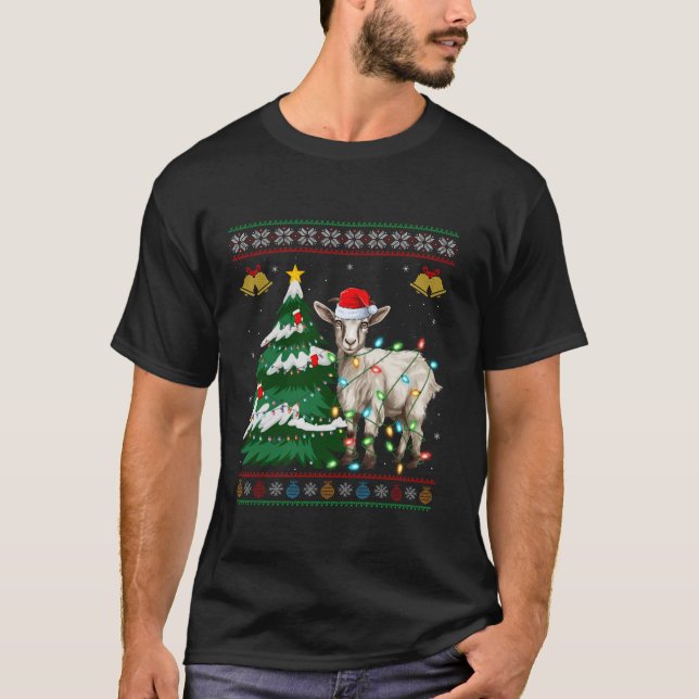Goat Julgran Ljus Santa Goat Ugly Sweater T Shirt (Framsida)