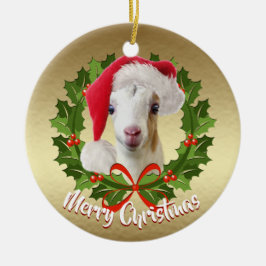 GOAT LaMancha Kid Santa Hat-julprydnad Julgransprydnad Keramik