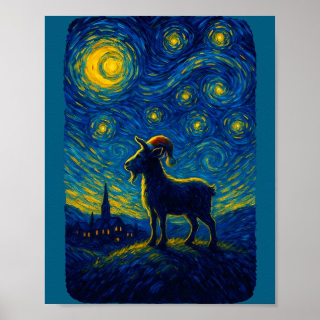 Goat Lover Santa Hat Christmas Starry Cute Night V Poster (Framsidan)