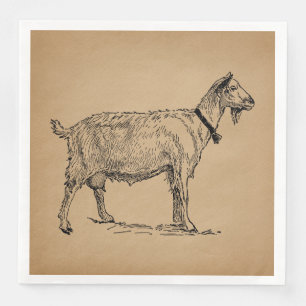 Goat med Bell Illustration Antique Åldras Brown Pappersservett