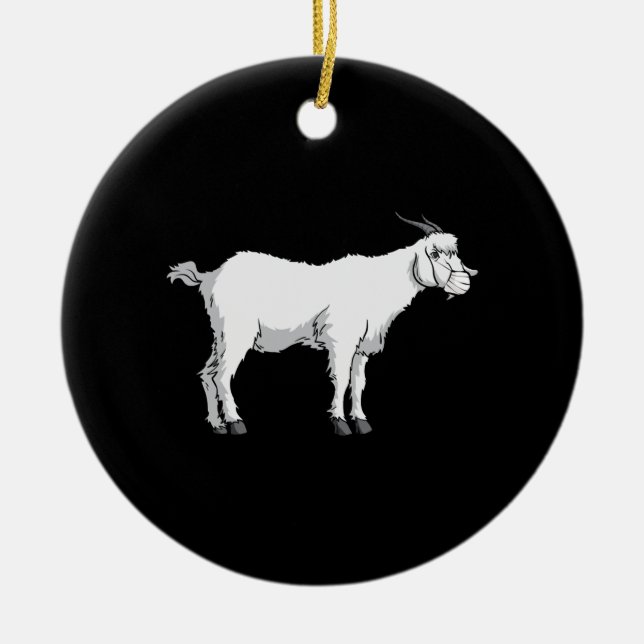 Goat med medicinsk ansiktsmask julgransprydnad keramik (Framsidan)