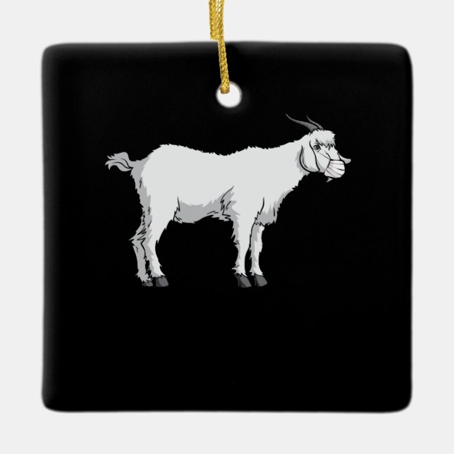 Goat med medicinsk ansiktsmask julgransprydnad keramik (Framsida)