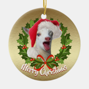 GOAT Nigerian Dwarf Kid Santa Hat jul Julgransprydnad Keramik