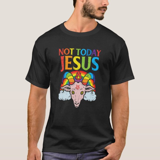 Goat Not Today Jesus Satan Retro Rainbow God Chris T Shirt (Framsida)