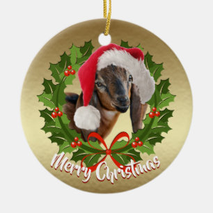 GOAT Nubian Doe Kid Santa Hat julprydnad Julgransprydnad Keramik