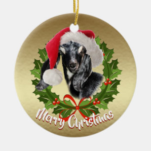GOAT Nubian Kid Santa Hat julprydnad Julgransprydnad Keramik