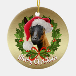 GOAT Oberhasli Dairy Goat Doe Santa Hat jul Julgransprydnad Keramik