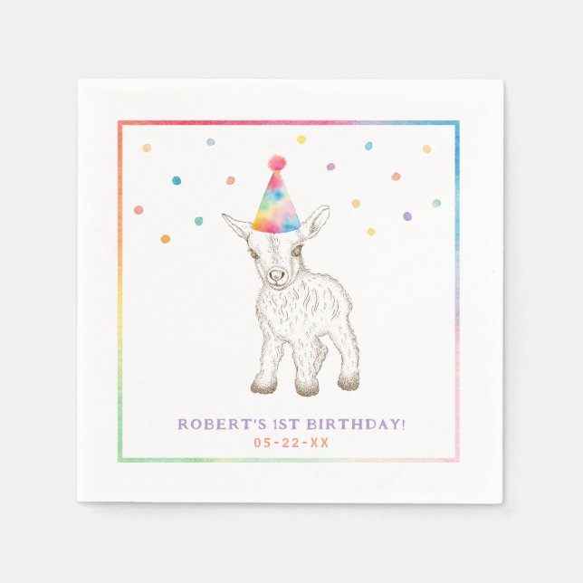 Goat Party Animal Birthday Napkins | Grupptema Pappersservett (Framsidan)
