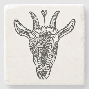 Goat Porträtt med Heart Stone Underlägg