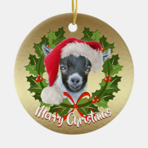 GOAT Pygmy Kid Santa Hat jul Ornament