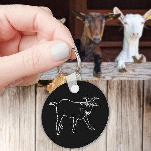 Goat Quirky Farm Animal Monochrome Teckning Art Nyckelring