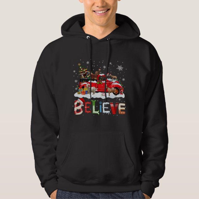 Goat Riding Red Lastbil Julgran Tro Santa Santa Hoodie (Framsida)