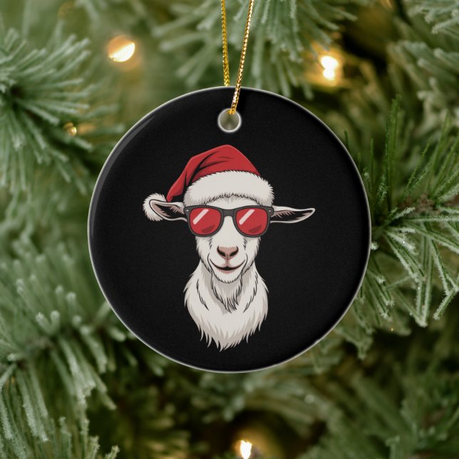 Goat Santa Hat Funny Cute Farm Animal Farmer Xmas Julgransprydnad Keramik (Träd)