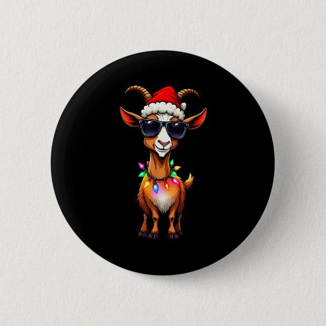 Goat Santa Hat Lights Christmas Cute Xmas Pajama  Knapp (Framsida)