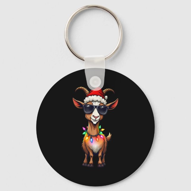 Goat Santa Hat Ljus jul Cute Julafton Pajama Nyckelring (Framsida)