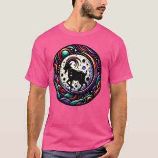 Goat Silhouette med Måne och en abstrakt karta öve T Shirt