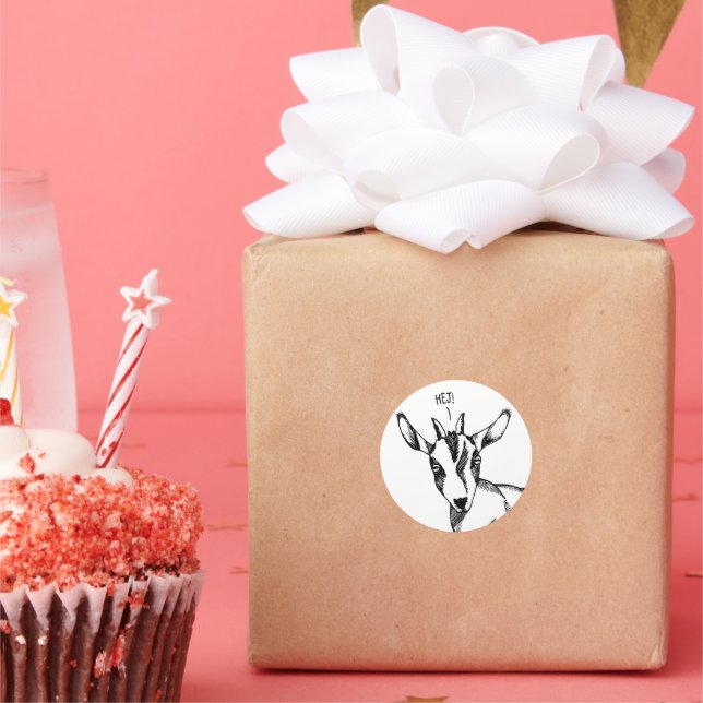 Goat Sketch säger "Hej"! Runt Klistermärke (Fest)