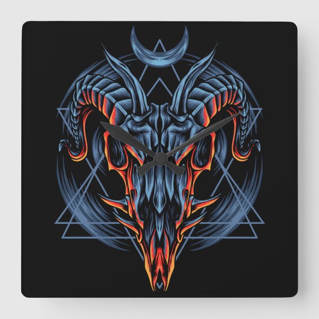 Goat Skull Fyrkantig Klocka (Framsida)