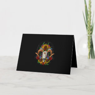 Goat Skull Psychedelic Sunblommor Helgkort