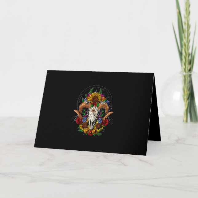 Goat Skull Psychedelic Sunblommor Helgkort (Framsida)