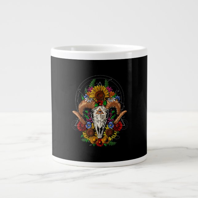 Goat Skull Psychedelic Sunblommor Jumbo Mugg (Framsidan)