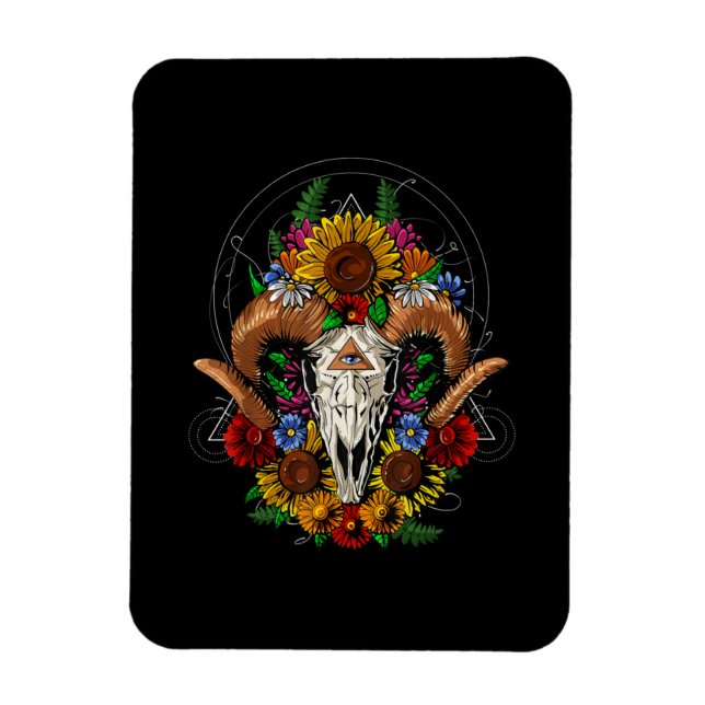 Goat Skull Psychedelic Sunblommor Magnet (Vertikal)