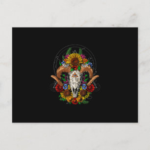 Goat Skull Psychedelic Sunblommor Meddelande Vykort