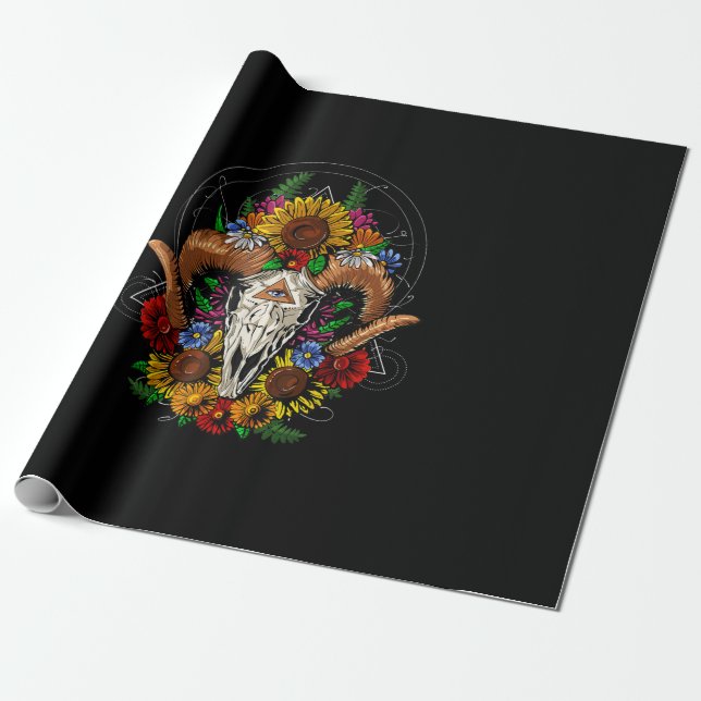 Goat Skull Psychedelic Sunblommor Presentpapper (Utrullad)