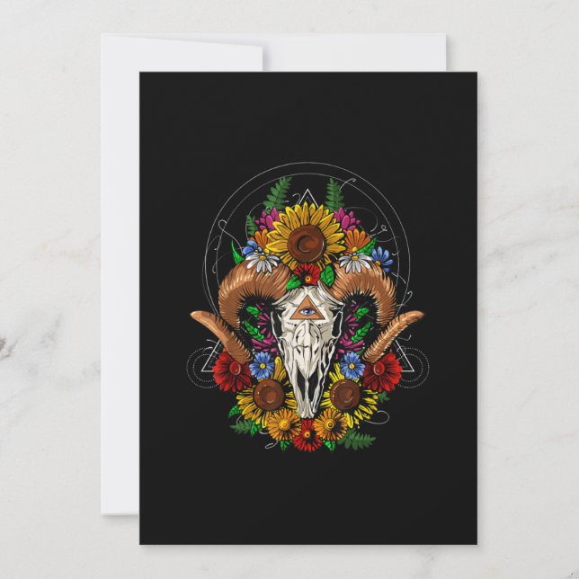 Goat Skull Psychedelic Sunblommor Spara Datumet (Framsida)